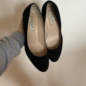 LK Bennett black rounded suede heels